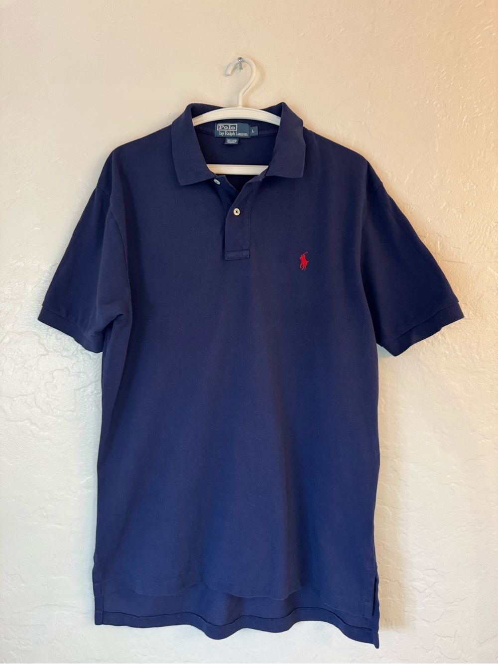 Polo Ralph Lauren Men’s Navy Blue Mesh Polo Shirt Red Pony Cotton Size Large